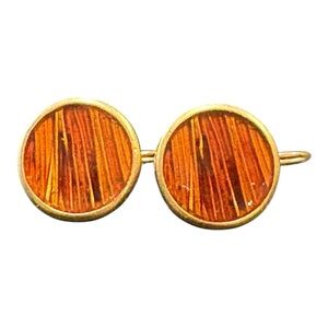 Vintage Enamel Disc Drop Earrings Mid-Century Modern Amber Gold-Tone J22